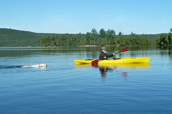Kayaker and her faithful dog